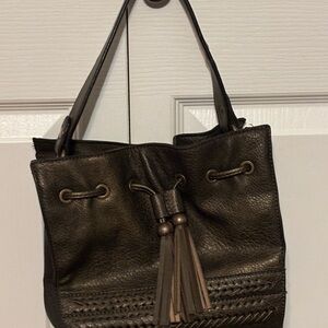 Elegant Brown/Olive Vegan Leather Tote Bag
